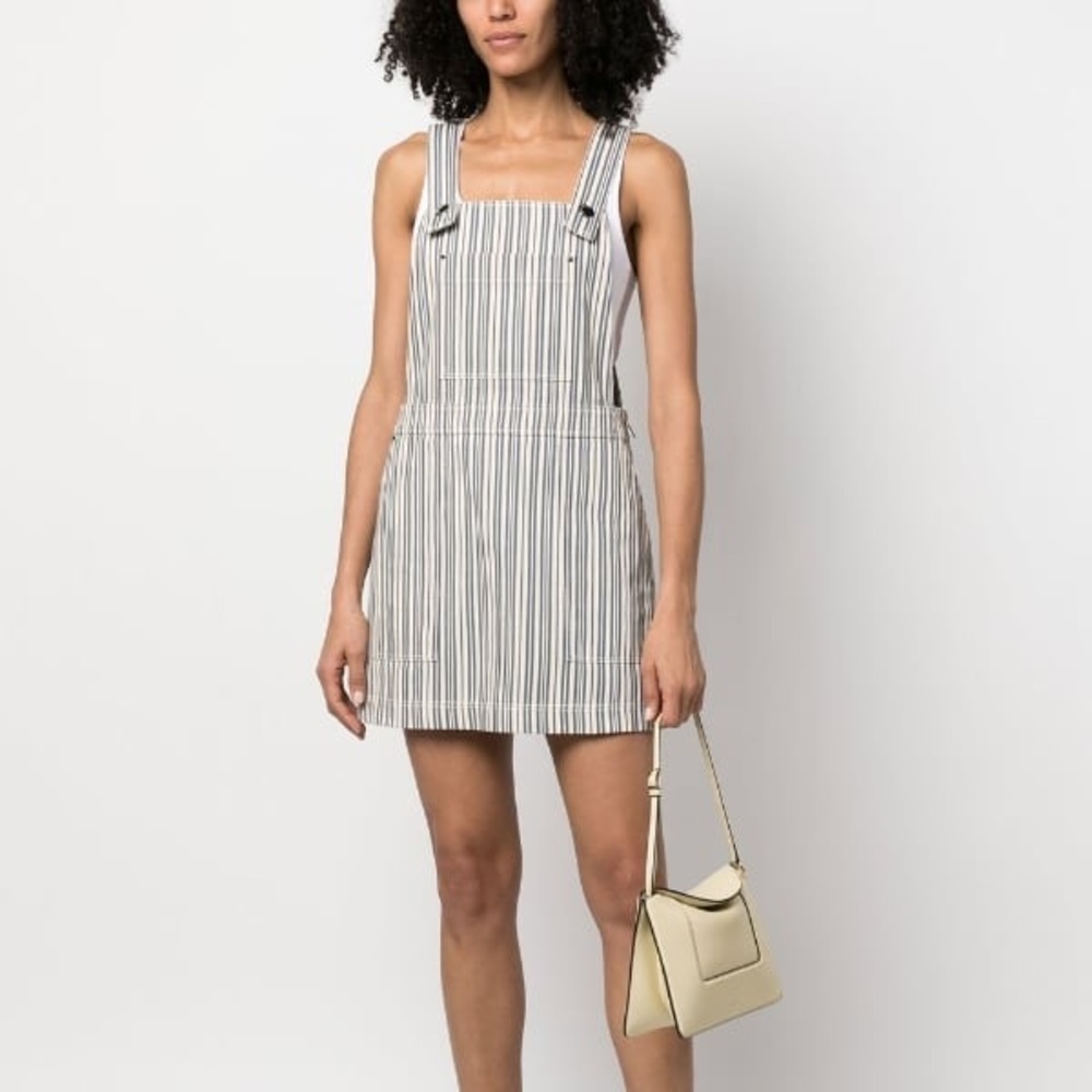 CLAUDIE PIERLOT SHORT DENIM STRIPED DUNGAREE DRESS